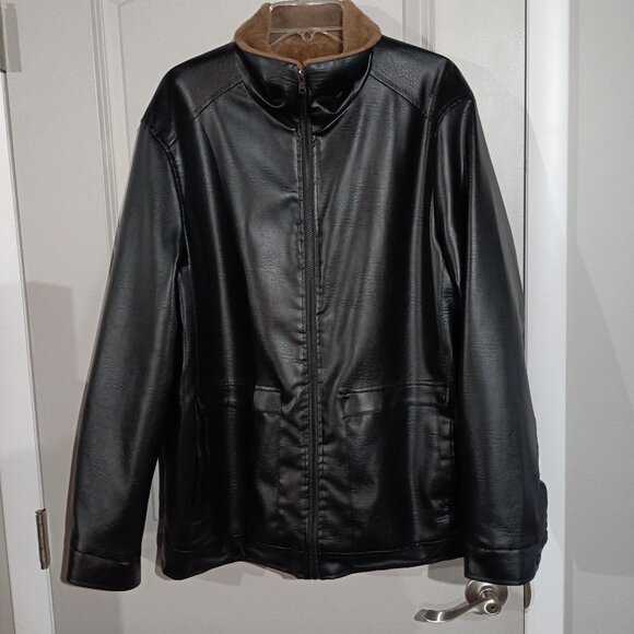 Faux Leather Jacket Men's Black with Brown Faux fur lining M/L New - Picture 1 of 12